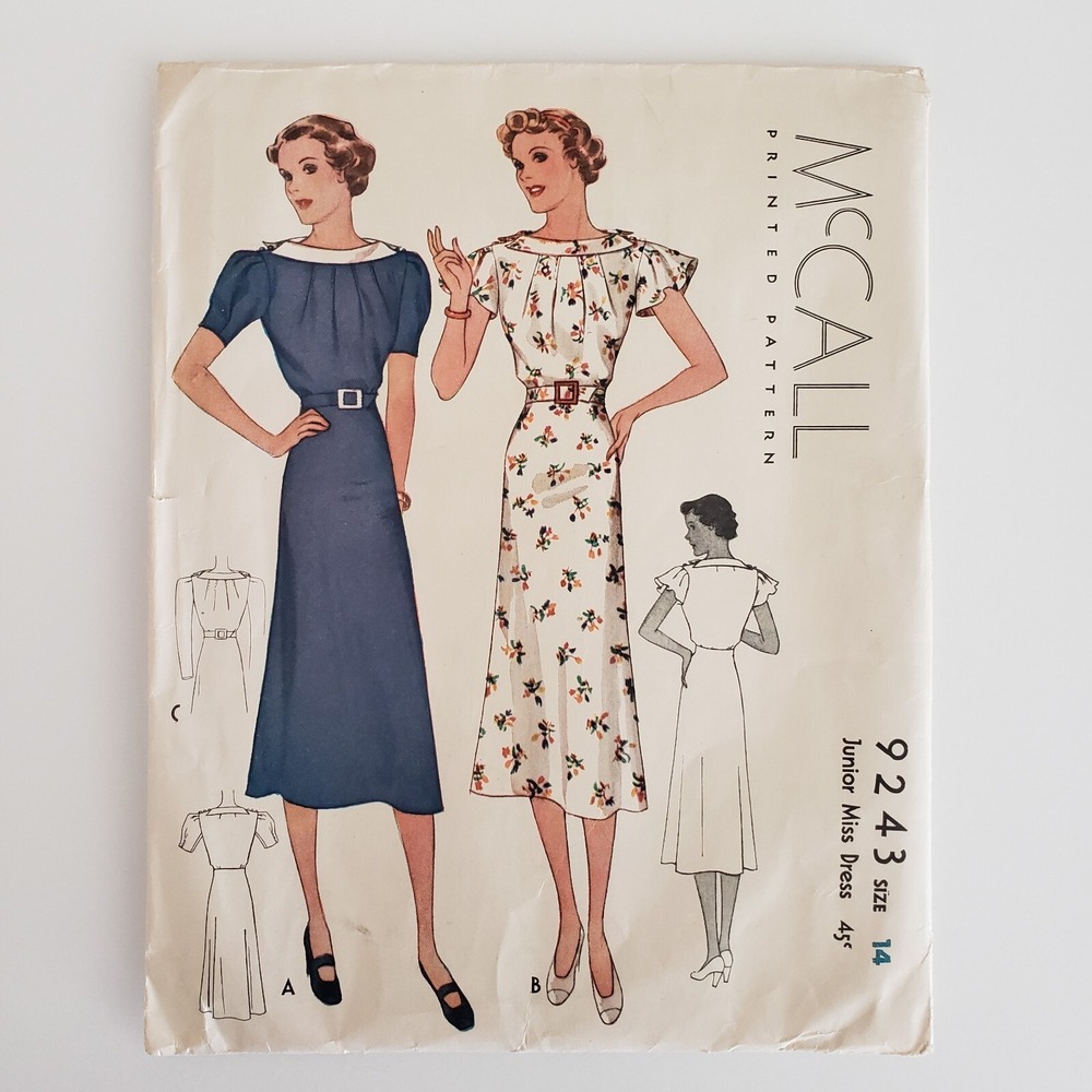1930s Vintage McCalls Butterfly Sleeve Midi Charming Dress Sewing Pattern